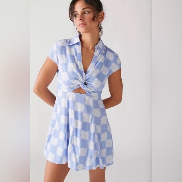 Urban Outfitters Dresses & Skirts - Urban Outfitters Harlow Twist Front Mini Dress, Blue White Floral Check, Small